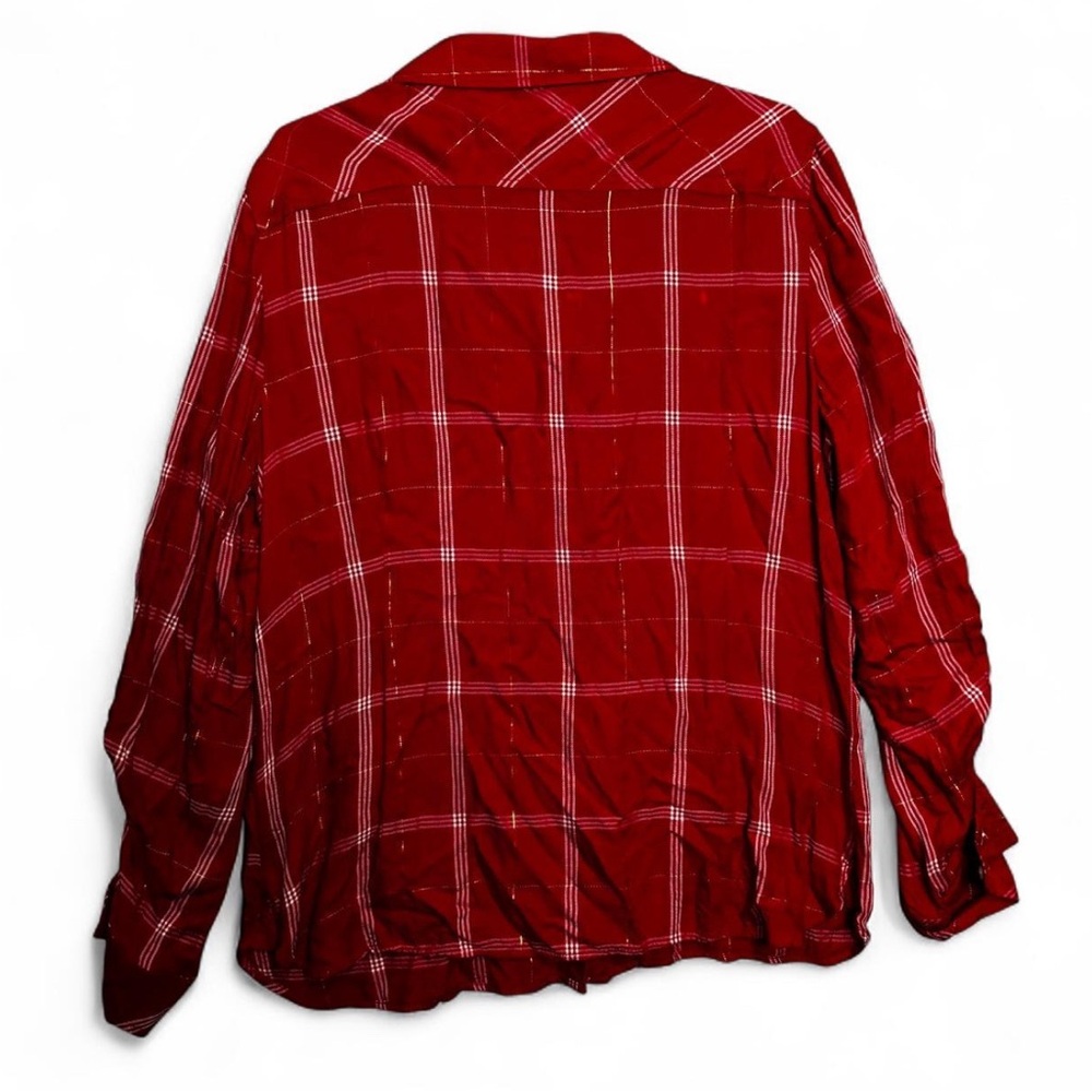 Tommy Hilfiger XL Red‎ Plaid Metallic Roll-Tab Button-Down Shirt Preppy Festive - Picture 4 of 13